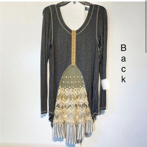 Anthropologie Lace Detail Grey Top